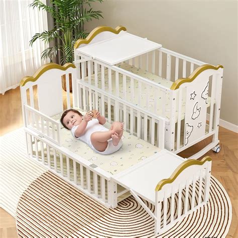 Multifunctional Baby Wooden Cot with Adjustable Heights