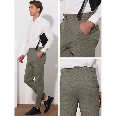 Plaid Pants for Men's Slim Fit Flat Front Chinos Plaid Pants
