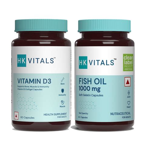 HealthKart HK Vitals Vitamin D3 (600 IU), 60 Capsules with Fish Oil ...