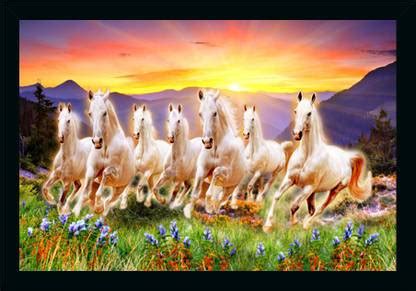 Vastu Seven Running Horses Painting Vinyl Sparkle Coated Home ...