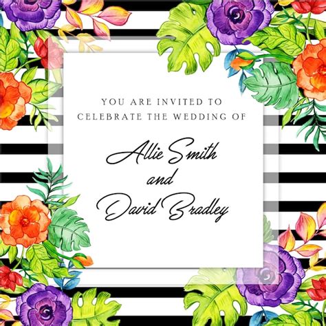 Floral black stripe invitation card | Premium Vector