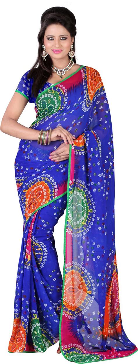 Buy Sunita Sarees Printed Bandhani Georgette Blue Sarees Online @ Best ...