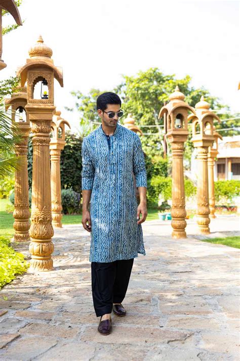 Traditional Indigo Blue Printed Kurta for Men – The Kurta Company