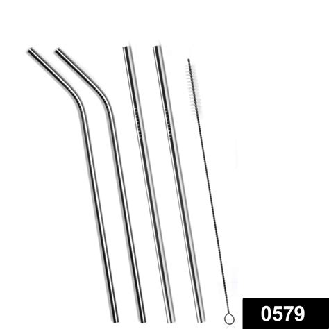 Buy Set of 4 Stainless Steel Straws & Brush | DeoDap