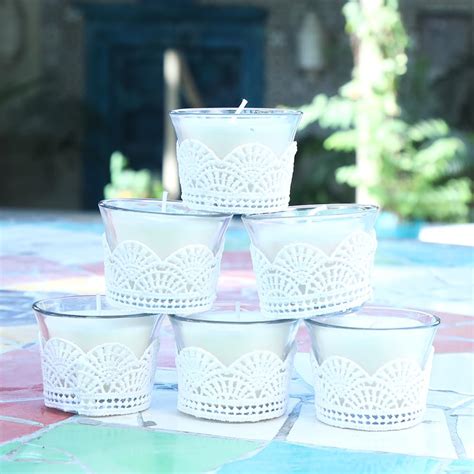 Kaameri Bazaar Set of 6 Unscented Fragranced Lace Glass Butter Pot ...
