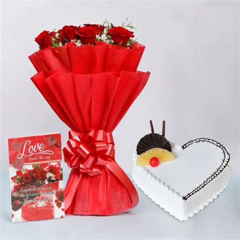 Order 10 Red Roses And Heart Shape Pineapple Cake online | Get same day ...
