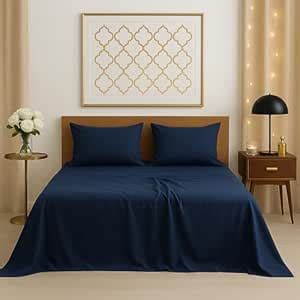 Bedsheets for Double - 90x100 Inch Bed - Microfiber Plain Navy Blue ...
