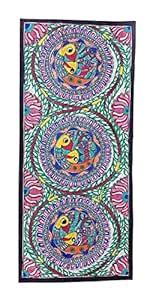 MINI ART MITHILA Painting/MADHUBANI Painting of Fish and Peacock (17X7 ...