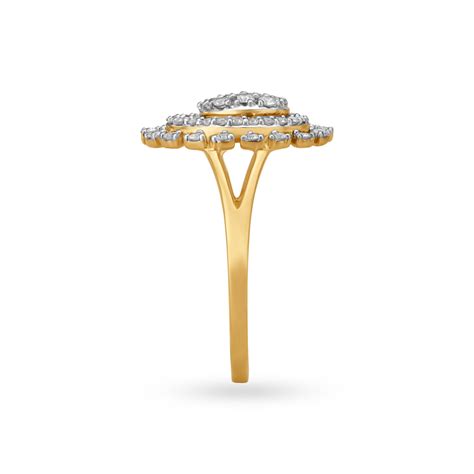 Refined Layered Diamond Gold Solitaire Look Finger Ring
