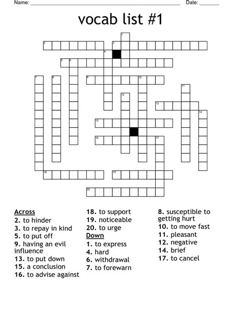 vocab list #1 Crossword - WordMint