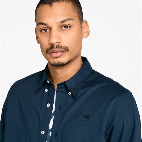 Long-Sleeve Stretch Poplin Shirt for Men in Dark Blue