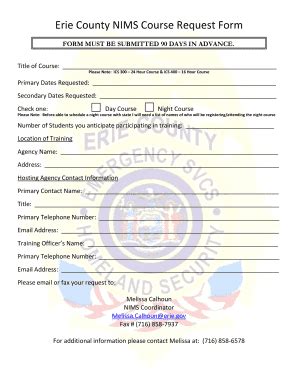 Fillable Online www2 erie Erie County NIMS Course Request Form - www2 ...