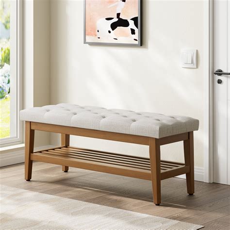 Zen-Inspired Solid Wood Upholstered Bench with Seamless Storage Compar ...