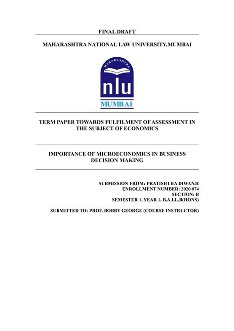 Economics Final Draft - Grade: 8 - FINAL DRAFT MAHARASHTRA NATIONAL LAW ...