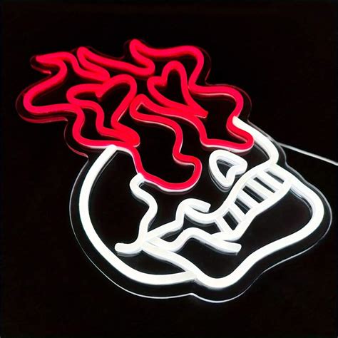 1 Pcs LED Skeleton Neon Sign Light Red Fire Led Neon Light With On/Off ...