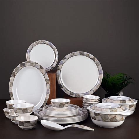31 pc Dinner Set Thali - Dots Grey – Servewell Dinnerware