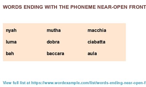 Words ending with the phoneme near-open front unrounded vowel /æ/ (56 ...