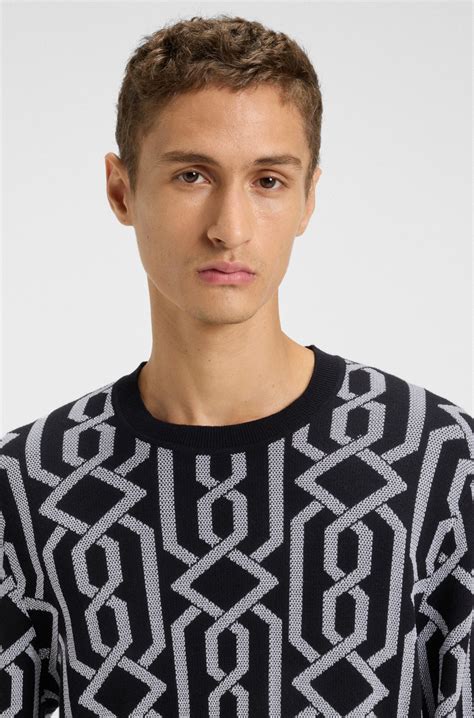 HUGO - Regular-fit sweater with jacquard pattern - Black
