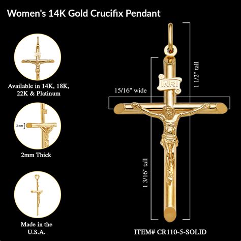 14K Solid Gold Crucifix Pendant for Women