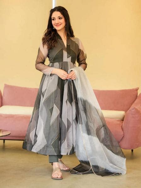 Anarkali Zigzag Foil Work Flared Kali Pattern Set with Dupat