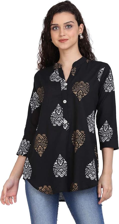 Buy FEBIA Women Rayon Printed Top Green at Amazon.in