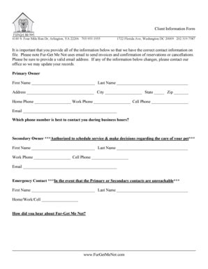 Fillable Online Client Information Form - Fur-Get Me Not Fax Email ...