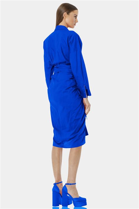 Blue Dress Shirt | Cotton Shirt Dress Midi - Shahida Parides