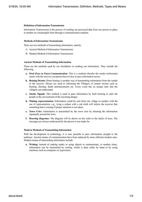 SOLUTION: Information transmission definition methods types and means ...