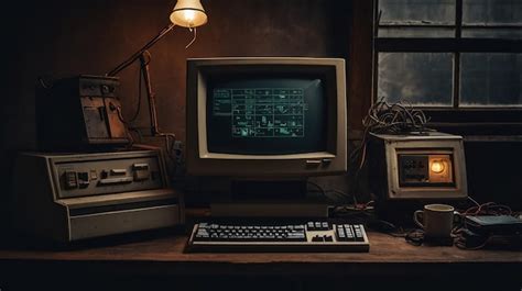 Vintage computer setup oldschool CRT monitor retro computer display classic tech setup nostalgi ...