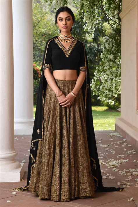 Buy Black Lycra Silk Crepe Embroidered Semi Precious Stone Work V Gota ...