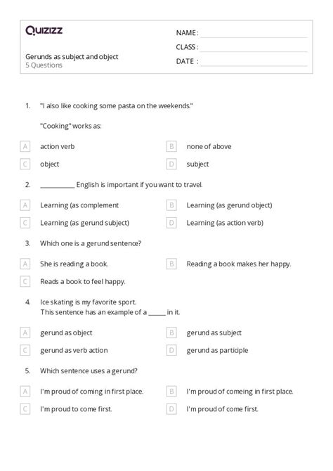 50+ Gerunds worksheets for 4th Class on Quizizz | Free & Printable