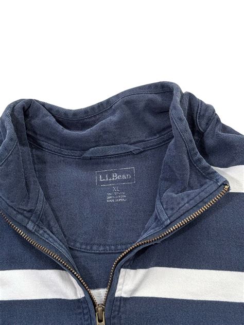 LL Bean Quarter Zip Mens XL Pullover Blue White Stripes Long Sleeve 100 ...