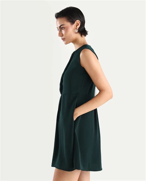 Rareism Women's Roux Olive Polyester Blend Crew Neck Plain Sleeveless