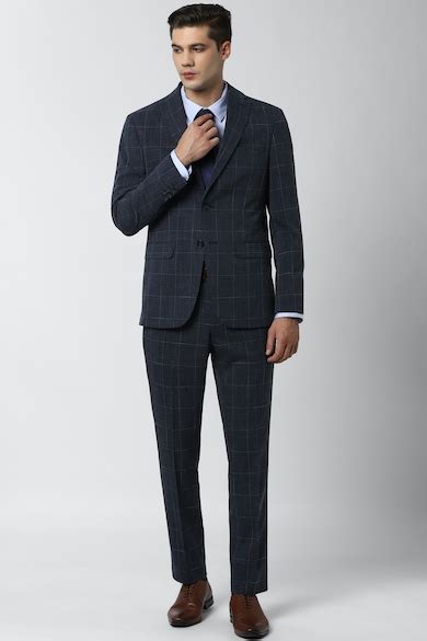 Buy Men Navy Check Formal Two Piece Suit Online - 590238 | Peter England