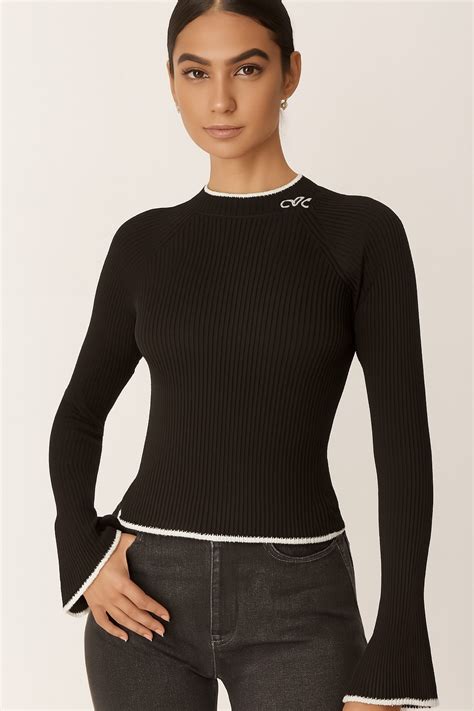 Viscose Black Ribbed Stretchable Full Sleeve Sweater – NoBarr