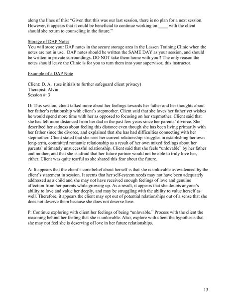 Image result for Dap Case Notes Examples