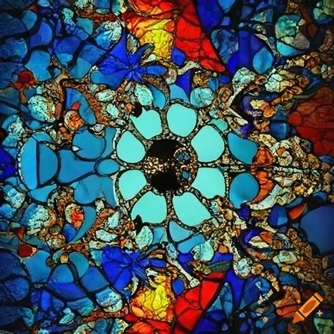 Stained glass art inspired by Mandelbrot fractals on Craiyon