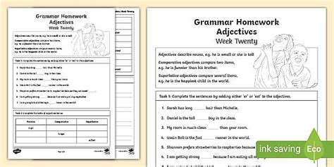Grammar Homework Week Twenty (teacher made) - Twinkl