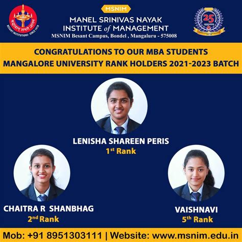 MANGALORE UNIVERSITY MBA RANK HOLDERS- MSNIM 2022-2024 BATCH - Manel ...