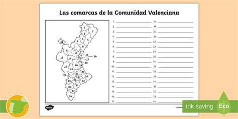 Ficha de actividad: Las comarcas de la Comunidad Valenciana