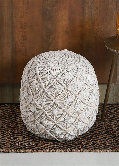 Get White Cotton Ottoman Poufs - 16.8 Inches at ₹ 6350 | LBB Shop