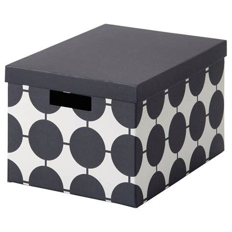 TJENA storage box with lid, white black/dotted, 25x35x20 cm (9 ¾x13 ¾x7 ...
