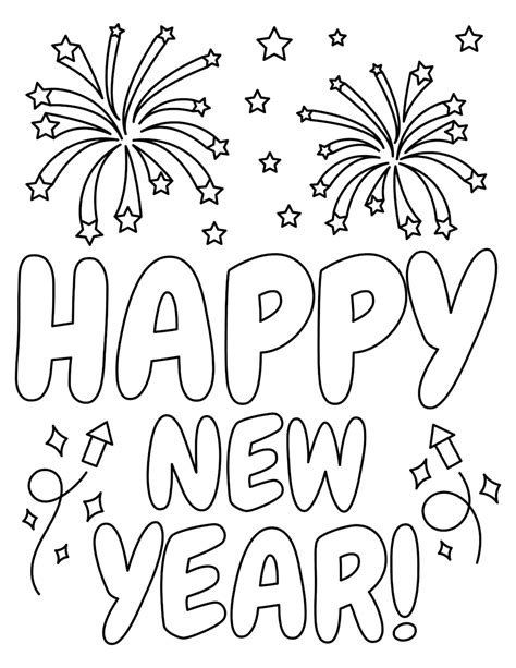 Happy New Year! Stars Fireworks Explosions in the Sky 🎆 🌟 Coloring Page