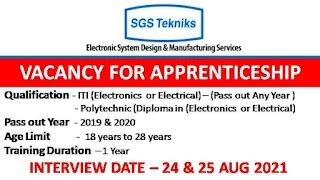 SGS Tekniks Manufacturing Pvt Ltd Recruitment 2021 For ITI and Diploma ...