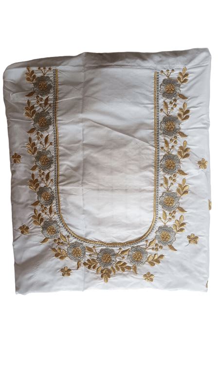 White cotton blouse with silver and gold floral embroidery