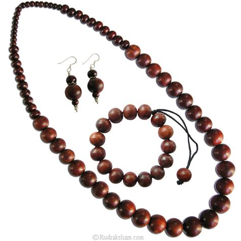 Red Sandalwood Beads Jewelry Set - Lal Chandan Necklace, Mala Bracelet ...