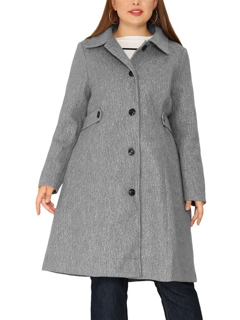 Agnes Orinda Women's Plus Size Winter Coat, Single Breasted, Belted ...