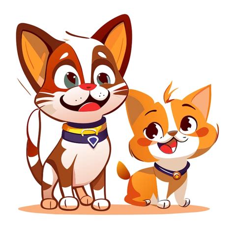 귀여운 만화 고양이와 개 ⁇ 바탕 ⁇ 터 일러스트레이션 | 프리미엄 AI 생성 벡터