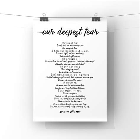 Our Deepest Fear Poem by Marianne Williamson Unframed Print - Etsy