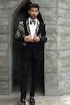 Buy Black Jersey, Lycra Sequins Gradient Embellished Tuxedo Trouser Set ...